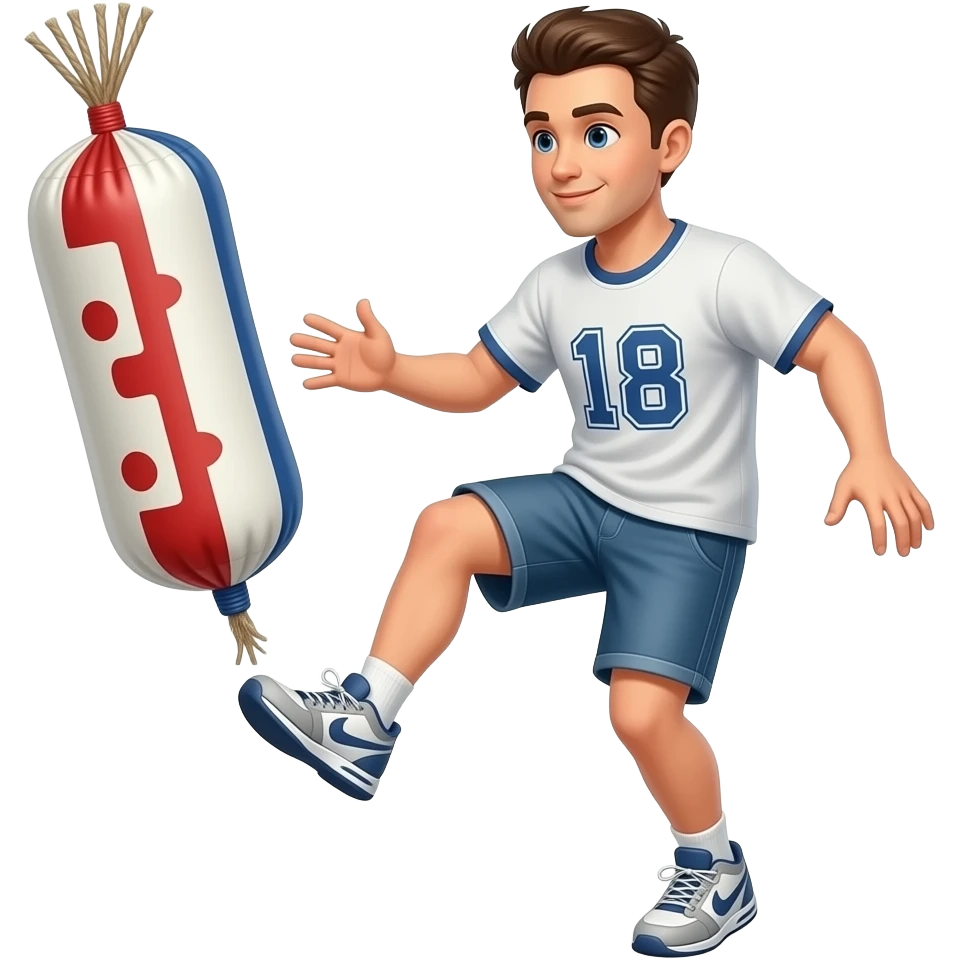 A guy playing with a hackey sack with his feet emoji