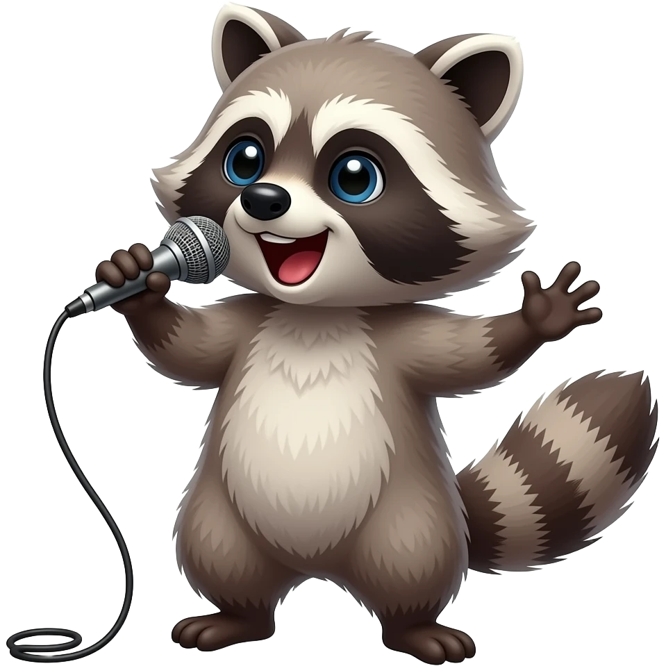 burst up singing rock racoon with microphone cute simple emoji