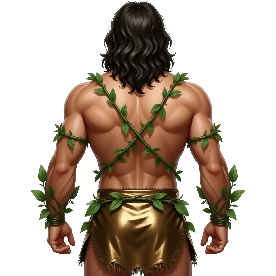 Tarzan from behind with long hair, bronze metallic loincloth emoji