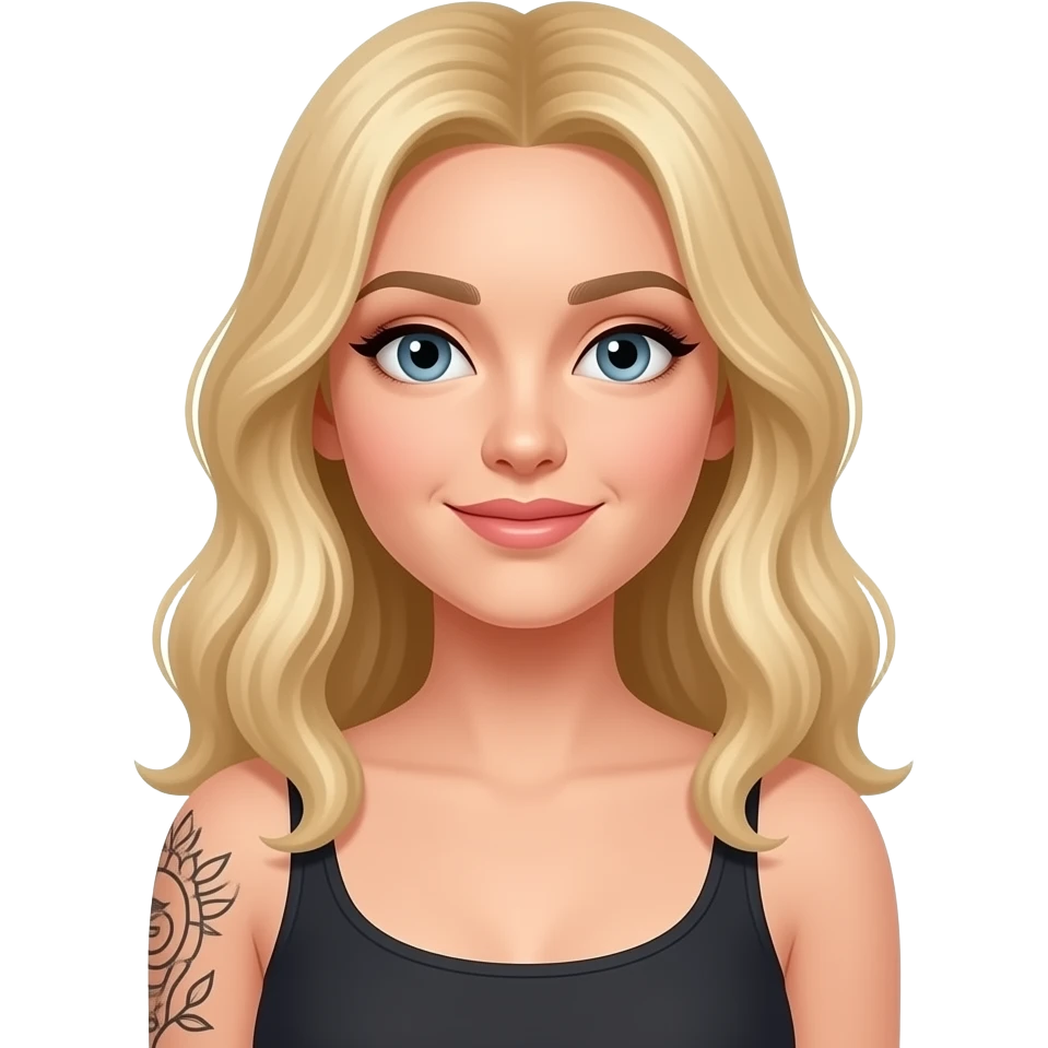 blonde woman with fine line tattoo on left arm emoji