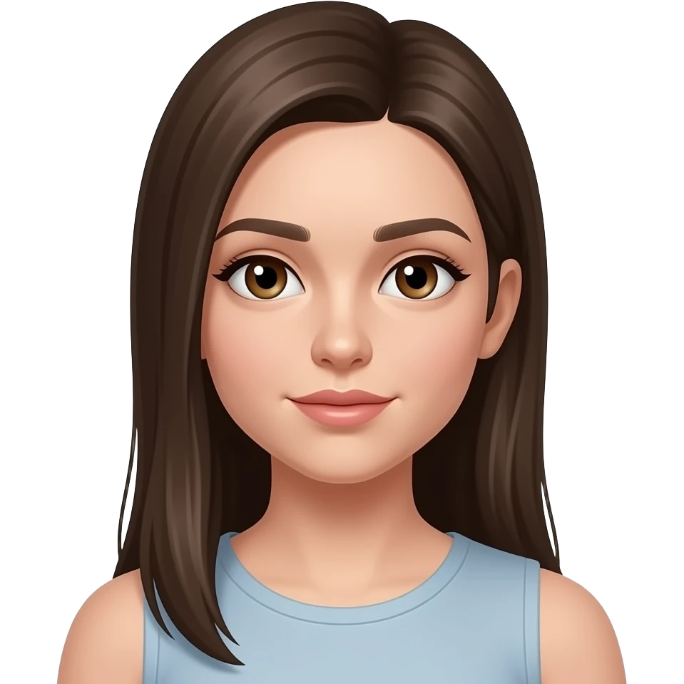دختر سفید پوست، چشم و مو قهوه ای، بینی عروسکی، مو لخت و فرق چپ و تا شانه emoji