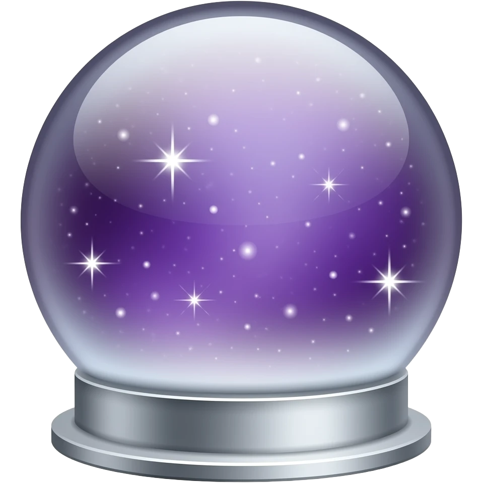 Crystal ball on a silver stand (inside a purple nebula) with white sparks (outside the edges) emoji