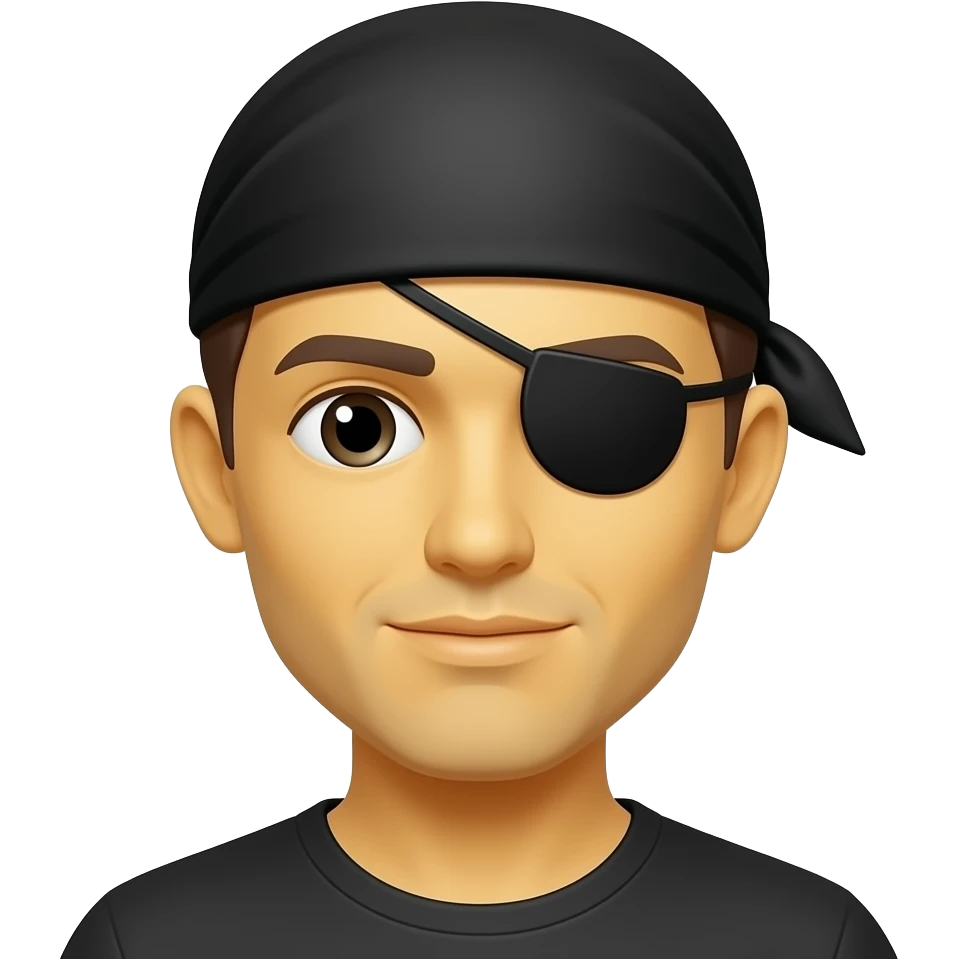 нейтральное желтое лицо с черной пиратской повязкой на правом глазу emoji