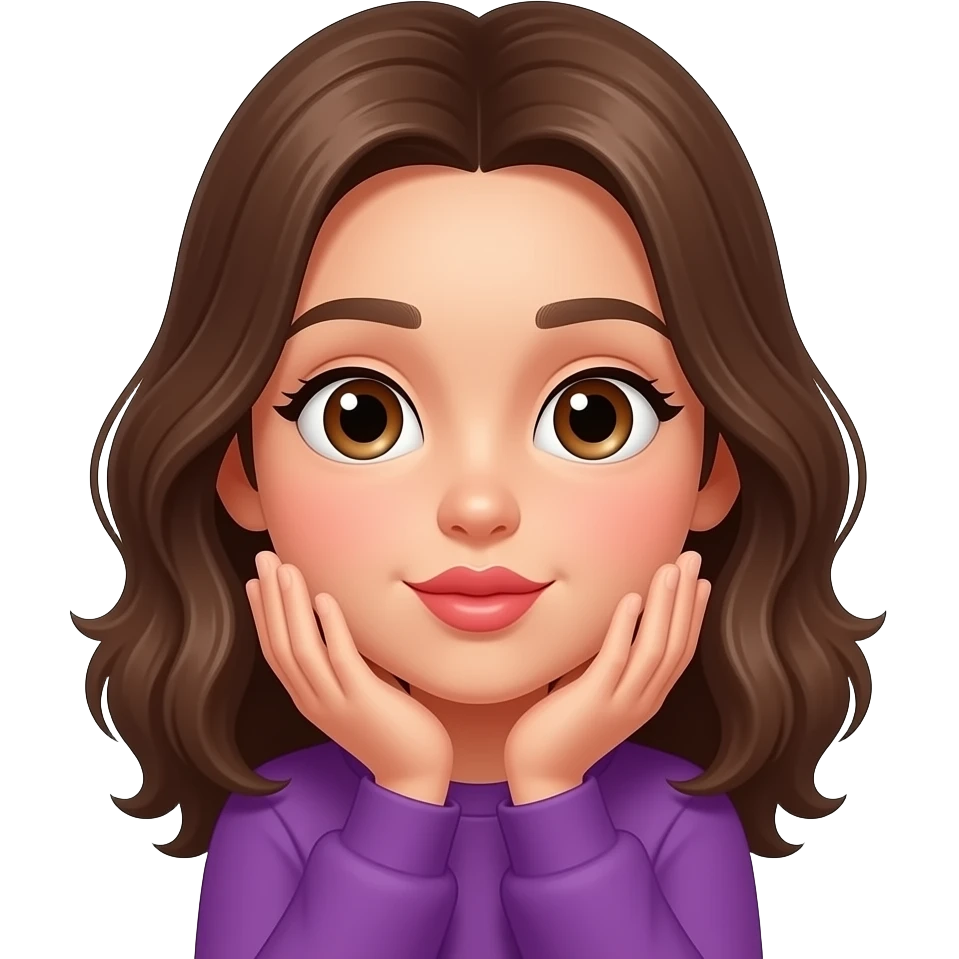 انشئ ايمجي لفتاة شعرها بني وملابسها بنفسجية تضع يديها على فمها كانها ستقبل احد قبلة emoji