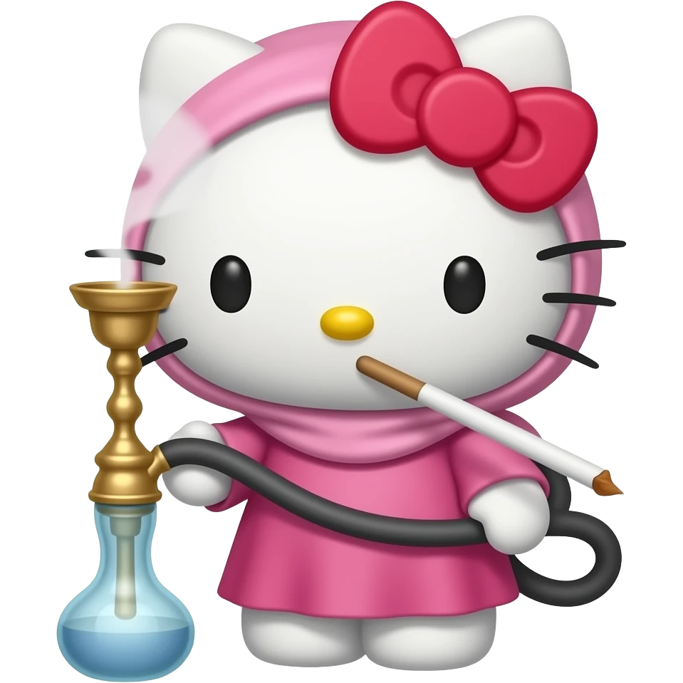 Hijabi Hello kitty smoking a hookah emoji