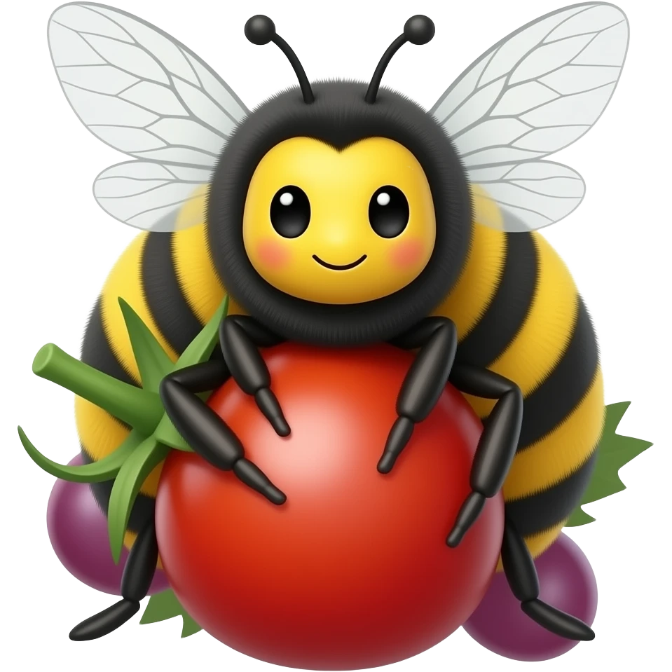 adorable bumblebee with yellow face on a date grape tomato emoji