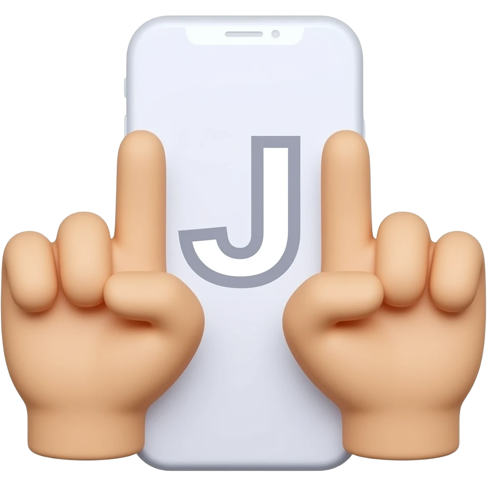 iPhone emoji style hands forming Jul’s ‘J’ sign, symmetric hand gesture, soft 3D shading, clean Apple emoji design, centered, transparent background emoji