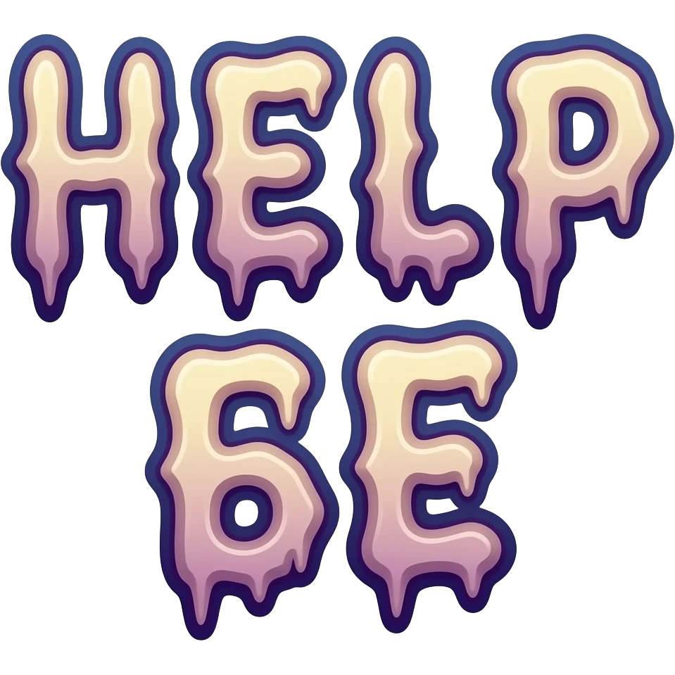 cursed twitch text emote, “HELP БЕ” in distorted troll font, screaming energy, messy chaotic lettering, transparent background, funny rage aesthetic emoji