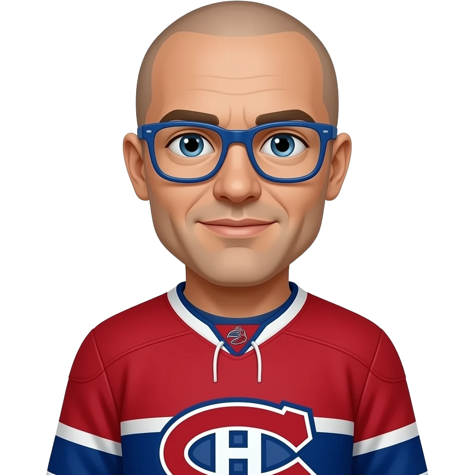 Bald wearing blue glasses and  montreal canadiens jersey emoji