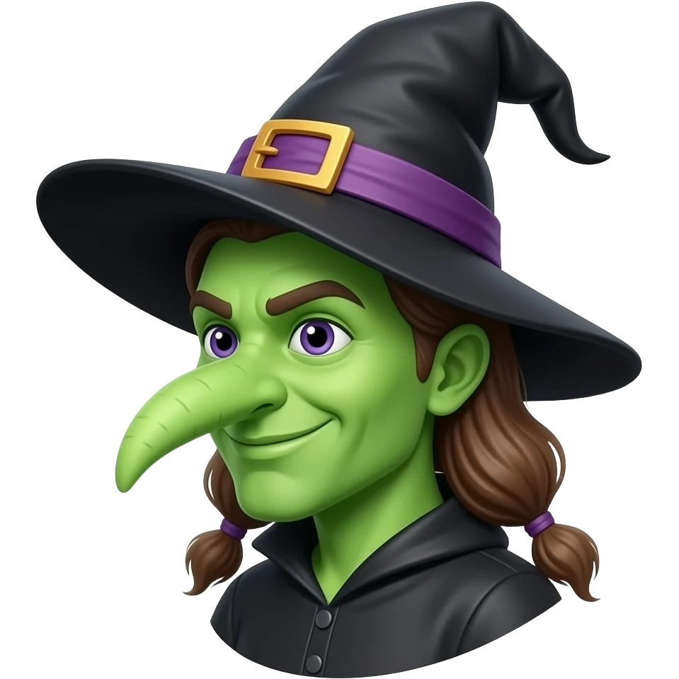 bust shot of a green skin long nose witch emoji