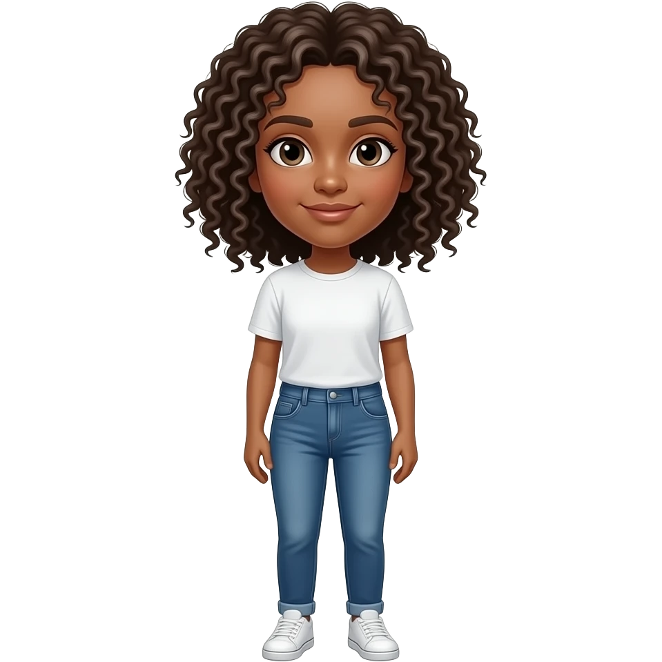 as una foto de cuerpo completo con cabello colocho  no tan largo emoji