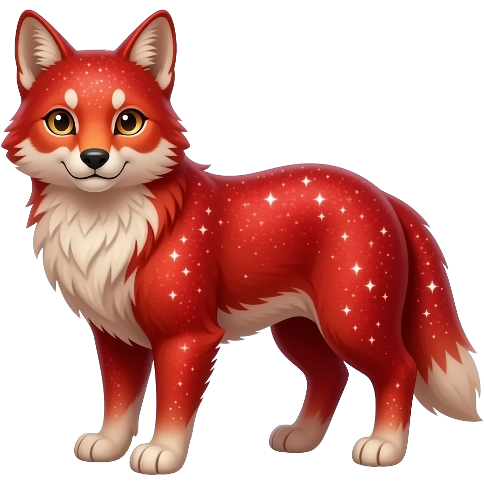 Hyper realistic fire red velvet fur soaked in starlight glitter and shadow gradients beautiful, full body emoji