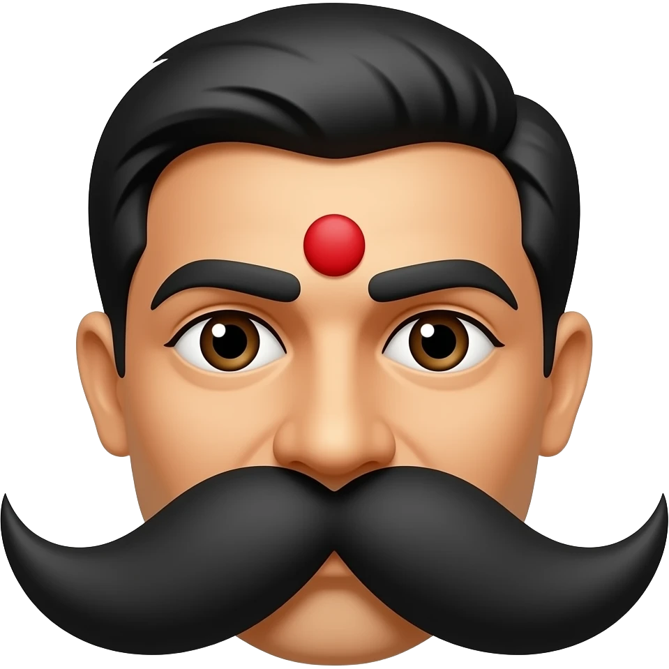 In a white background no person is needed just black eyebrows, red bindi and moustache yeah this is perfect but like Bharathiyar symbol make red bindi a little smaller don't change anything emoji