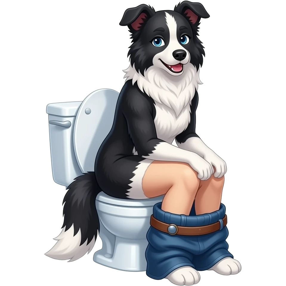 Female border collie furry person woman sit on toilet,fursona emoji