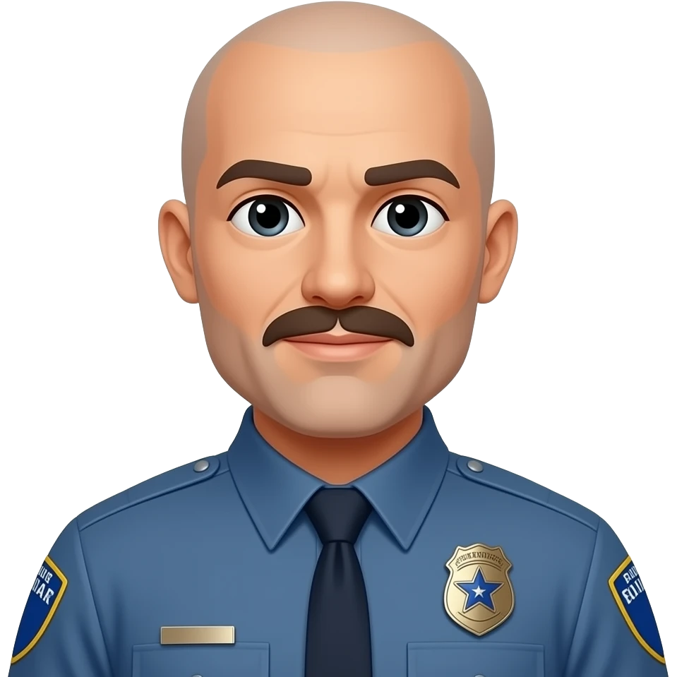 male police officer blue uniform with star badge, bald, moustache emoji