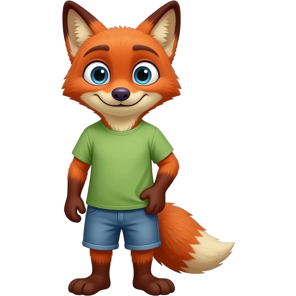 A humanoid fox wearing a tee shirt and shorts emoji