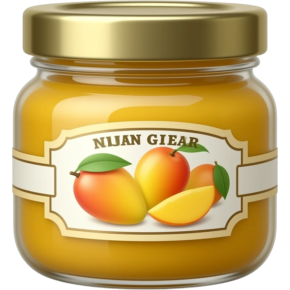 mango jam jar, with a lable and cute cottage core style emoji