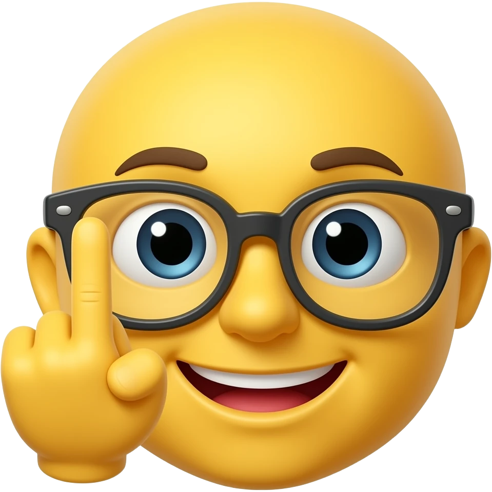 cara amarilla con gafas y sacando el dedo del medio emoji
