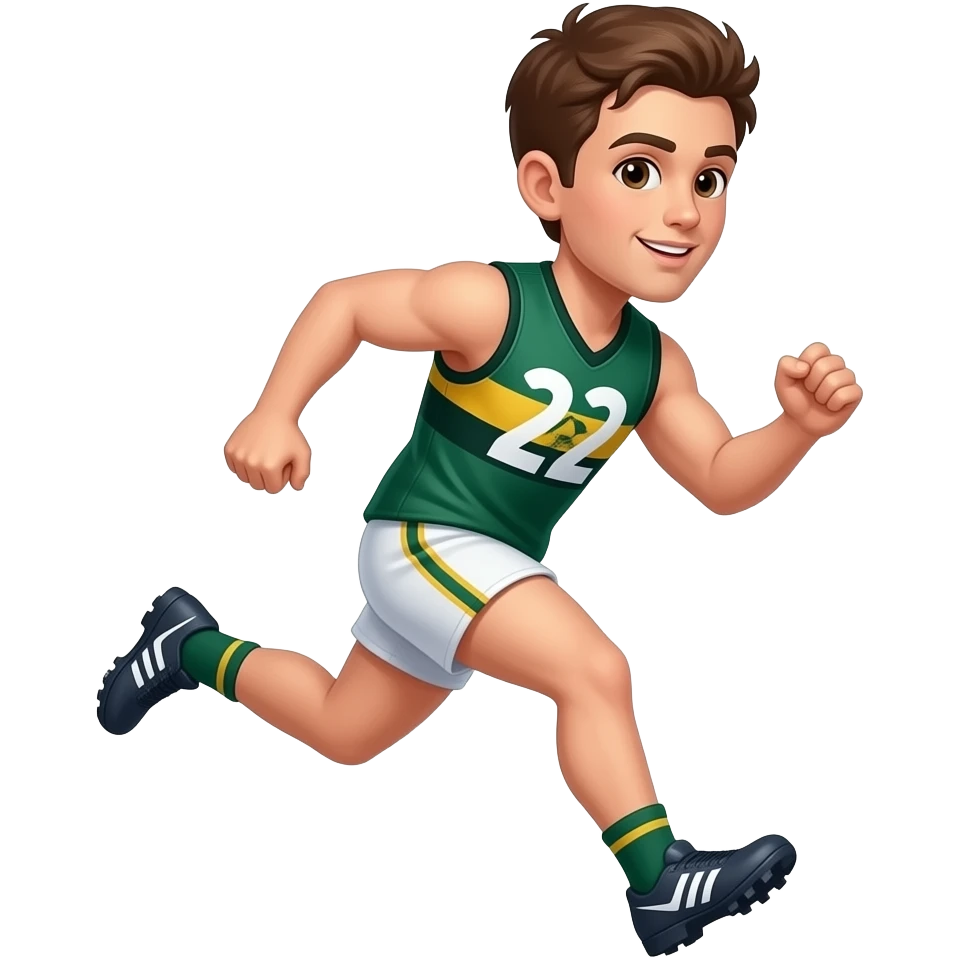 young afl football leading towards the ball wearing green emoji