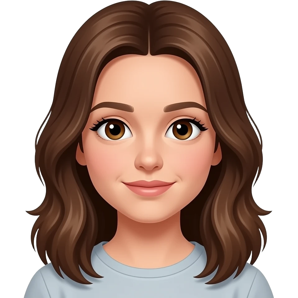 Sabrina Carpenter with brown hairs an the eues too emoji