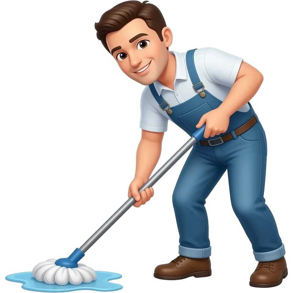 He mops the floor. emoji