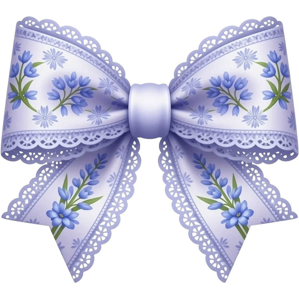 light puple ombre blue pastel with bluebell rococo style pattern on bow lace coquette bow emoji
