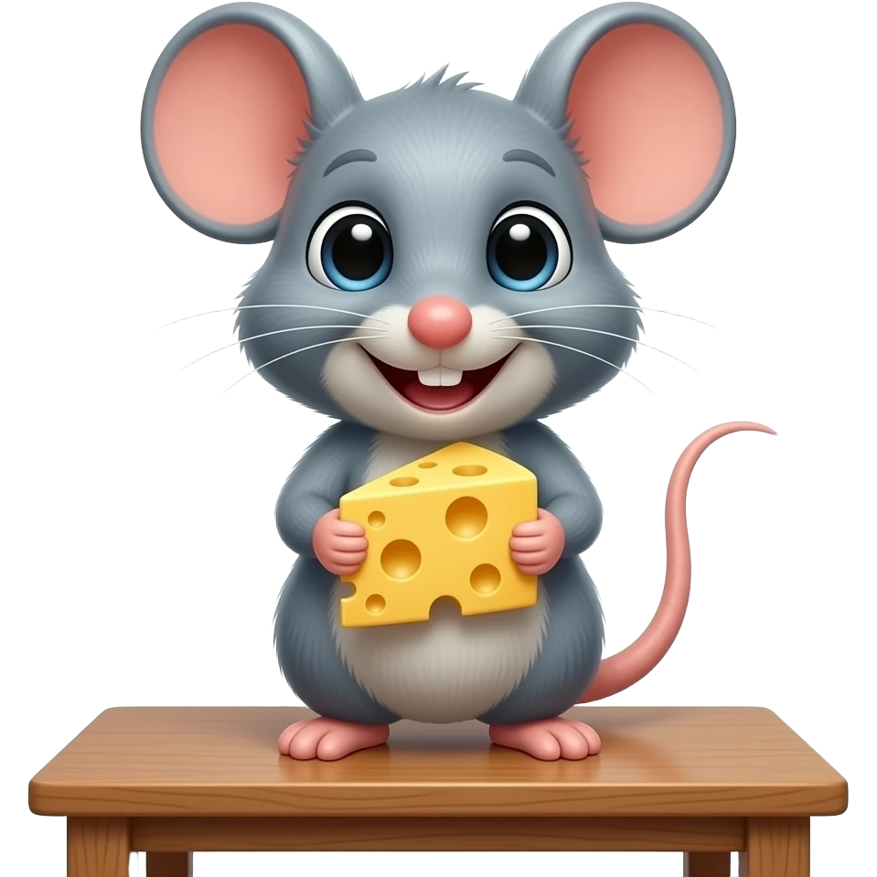 A happy mouse with a cheese. 3D Pixar. professional light, high quality. emoji