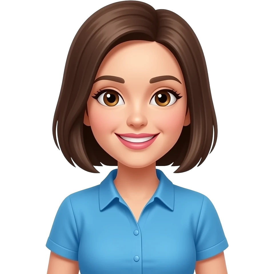 add balloons and confetti blue shirt woman short brown hair straight smiling pink lips with confetti background emoji