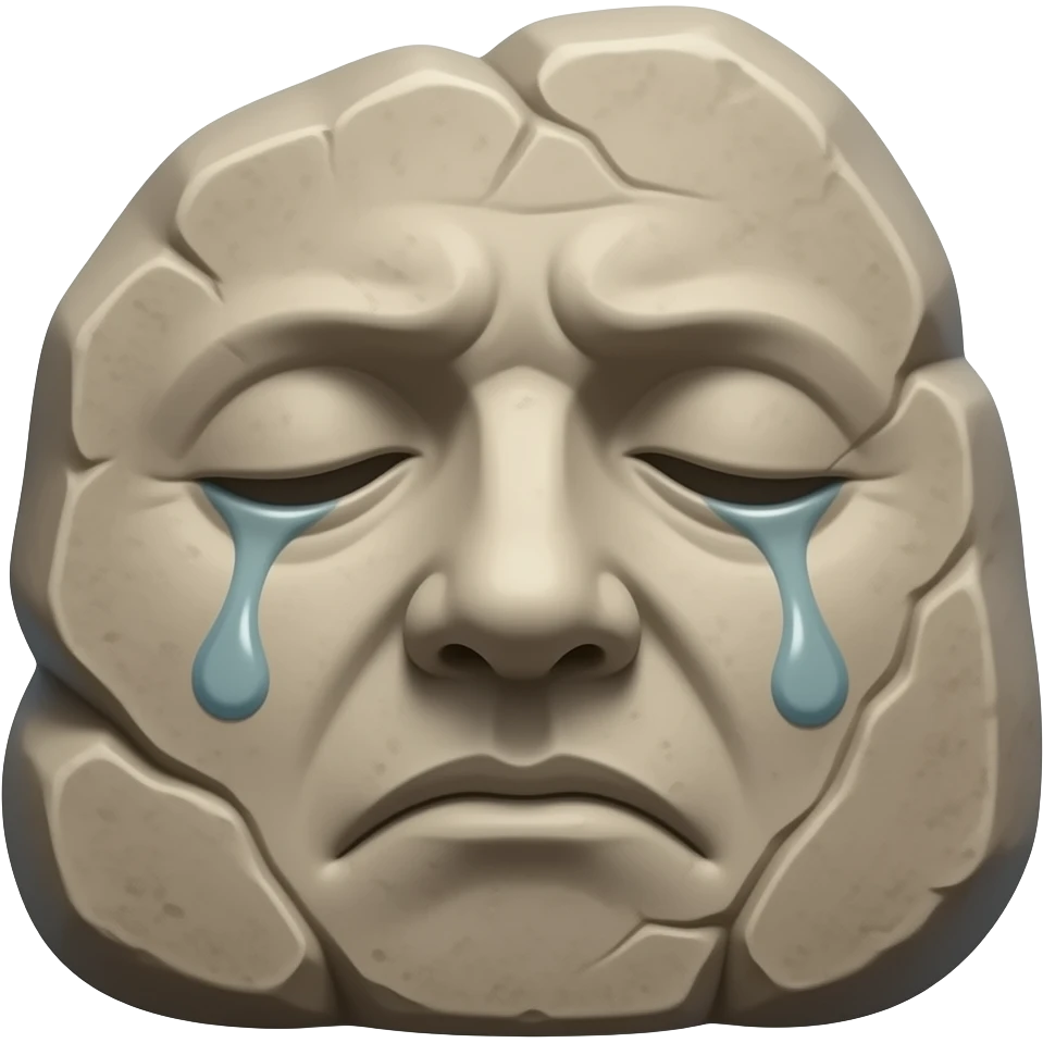 an ancient sad stone emoji