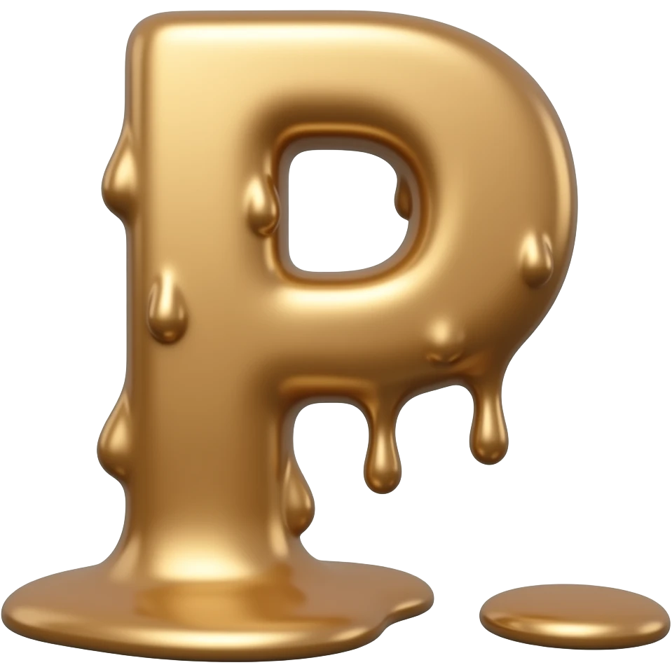the letter P, depicted in bronze as a three-dimensional object that is ...