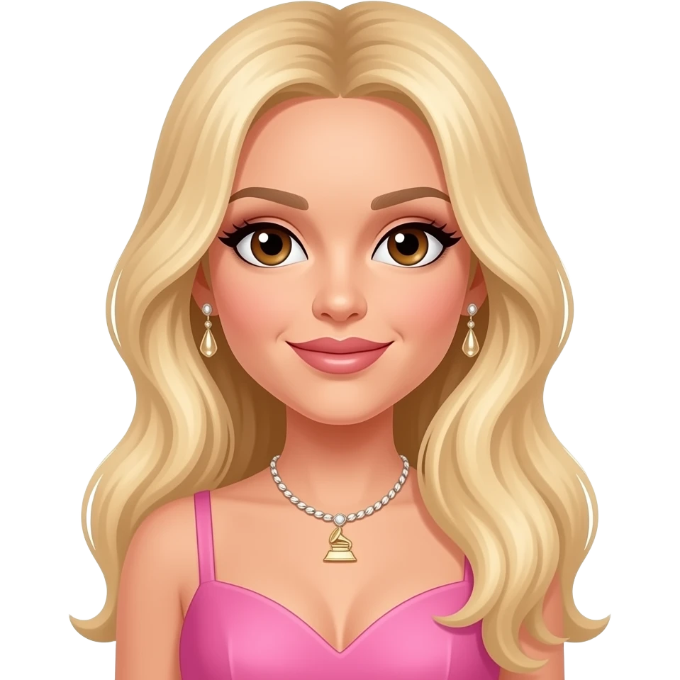 Britney Spears with brown eyes, long blonde hair, pink grammy dress, necklace and earrings emoji