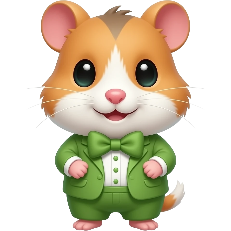 hamster with green bow tie, clothes, close view emoji