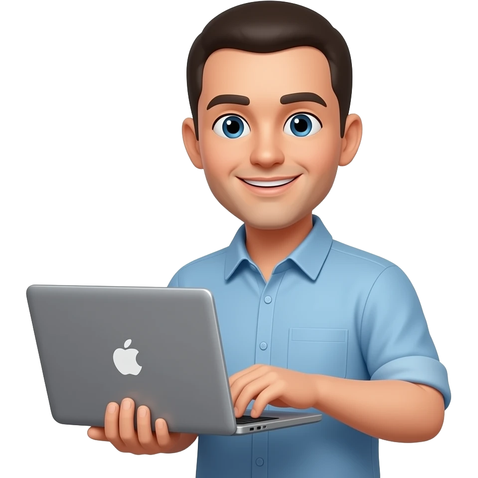 man social media publisher with short hair laptop on hands emoji