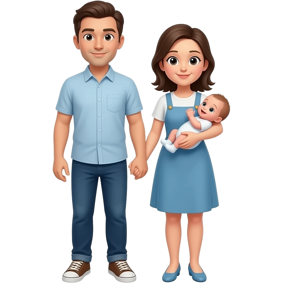 папа и мама желеют малыша в полный рост emoji