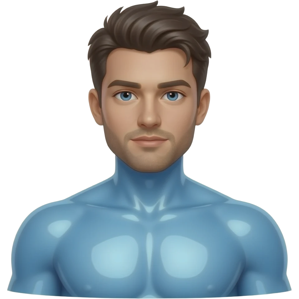 Erstelle eine sexy männlich AI mit durchsichtigen blauen und glänzenden Körper und Kopf auch emoji