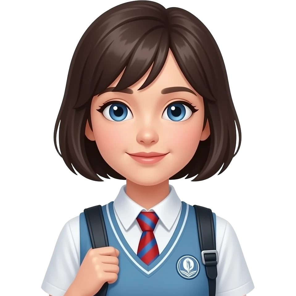 учениця з портфелим короткі волоси бес книги голубі очі emoji