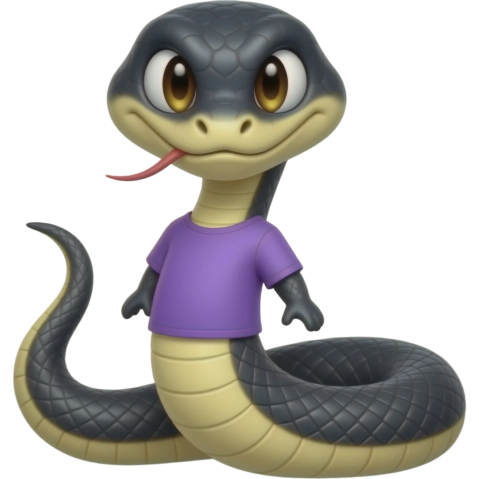 Black snake unsmily serious with purple shirt emoji