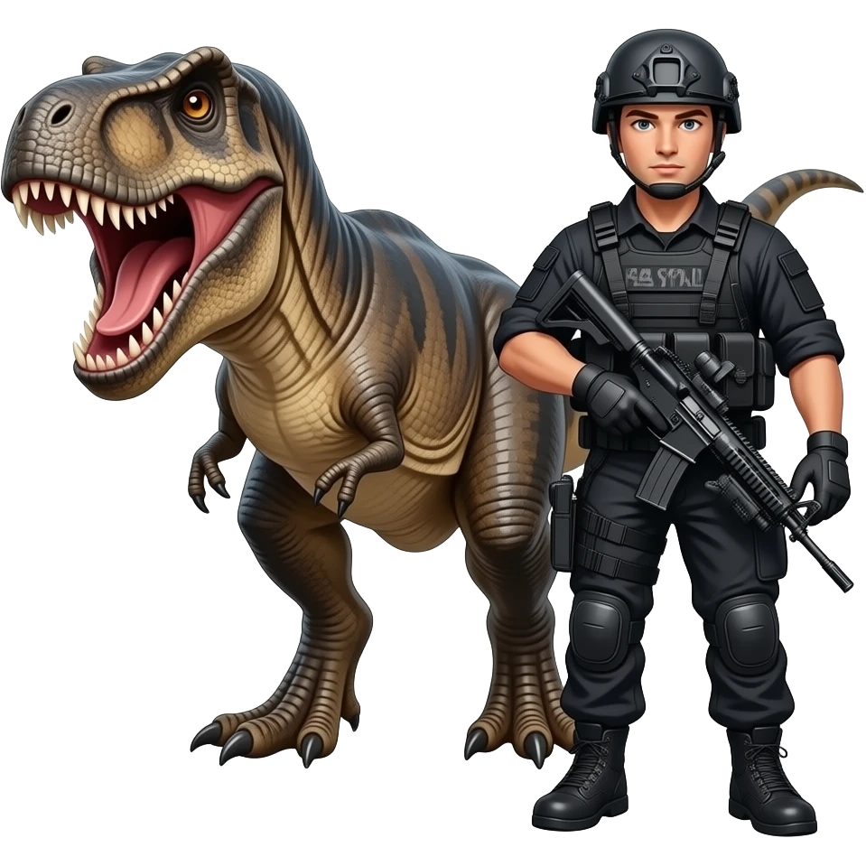 dinosaur eating soldger who wears black uniform emoji