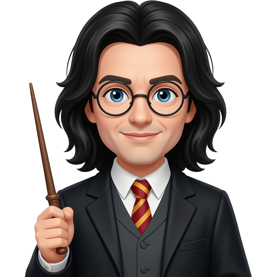 professor snape from harry potter with black hair and wand emoji