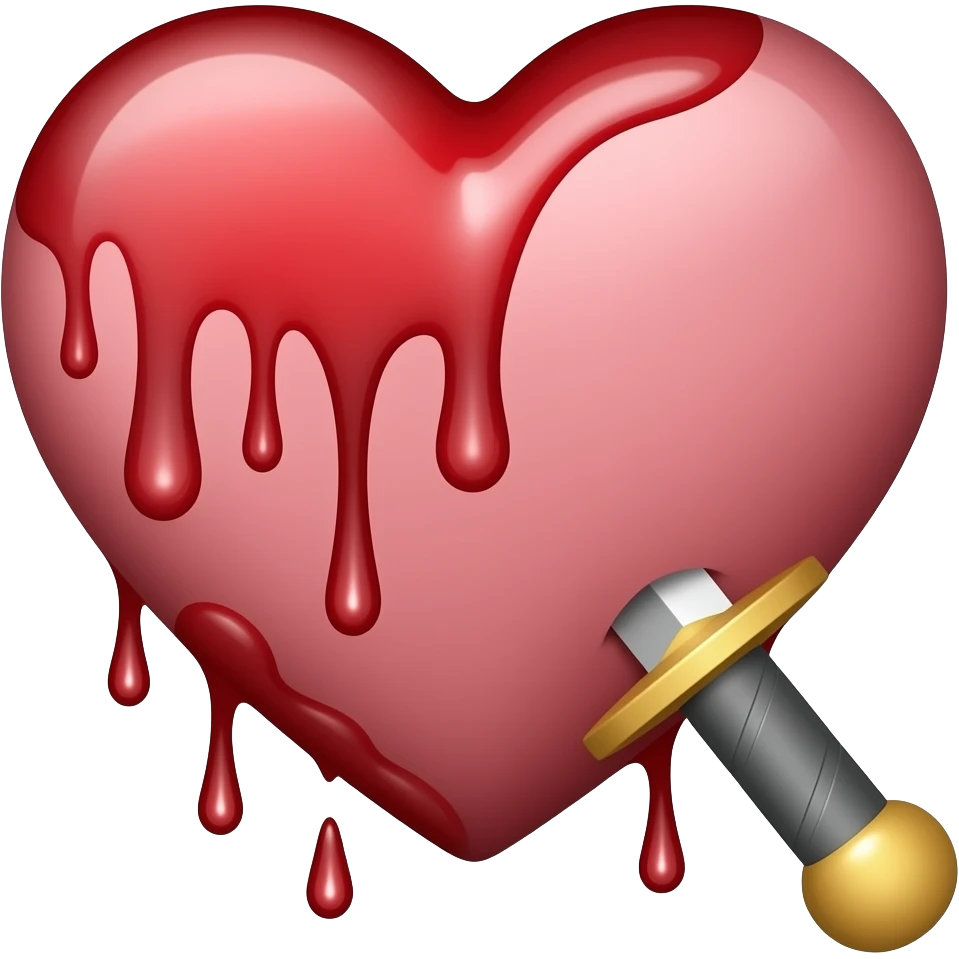 A dagger piercing a bleeding heart, make it black white and the blood ...