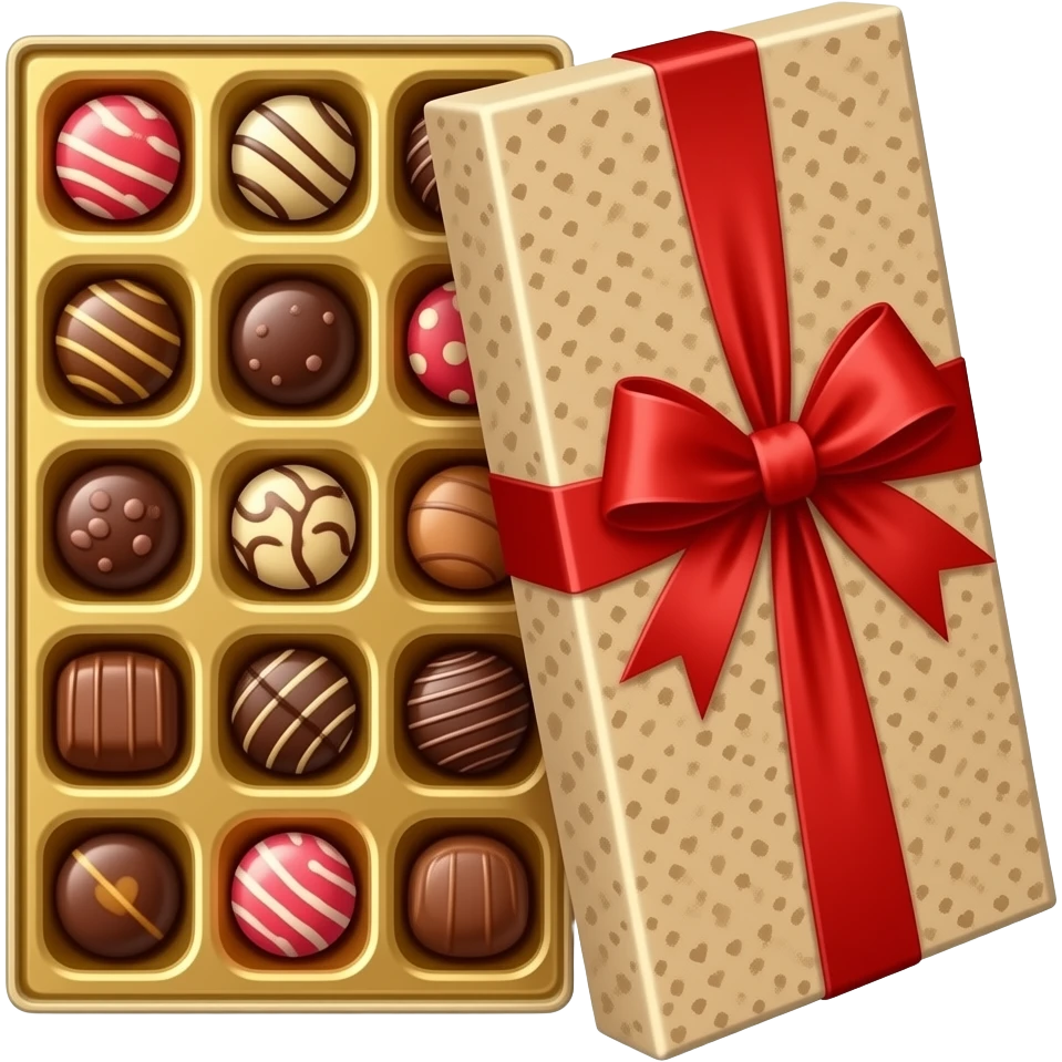 A valentine day rectangle box of chocolate open with chocolates inside emoji