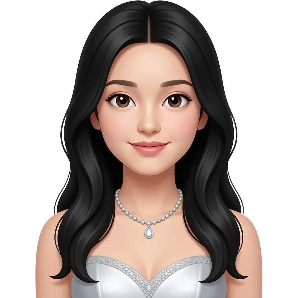 A Chinese with black hair teen girl with no bangs in a prom dress with long hair emoji