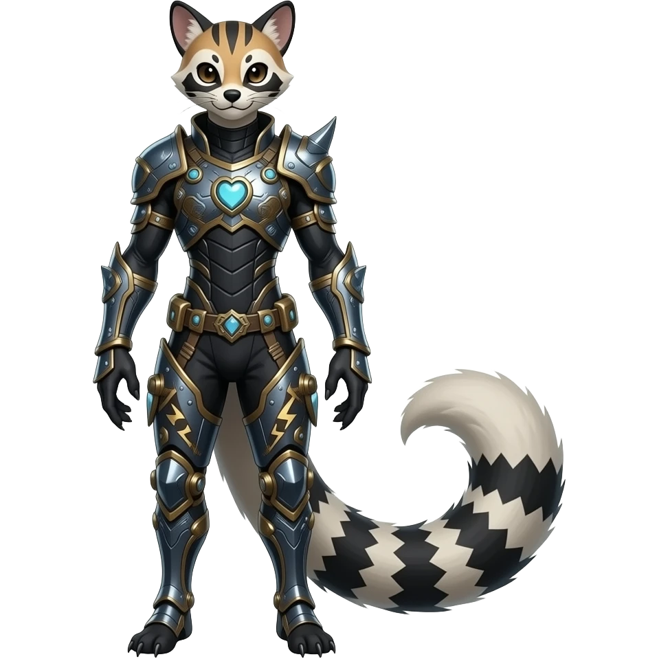 scaly spunky gothic Realistic tall slim unique original shiny edgy cool steampunk-cyberpunk-solarpunk-fantasy-Civet-Absol-Sprigatito-Vaporeon-Fakémon-hybrid with tribal chevron heart floral lightning bolt strikes damask paisley markings emoji