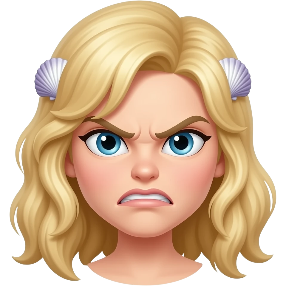 angry mermaid face with shells in hair blonde emoji