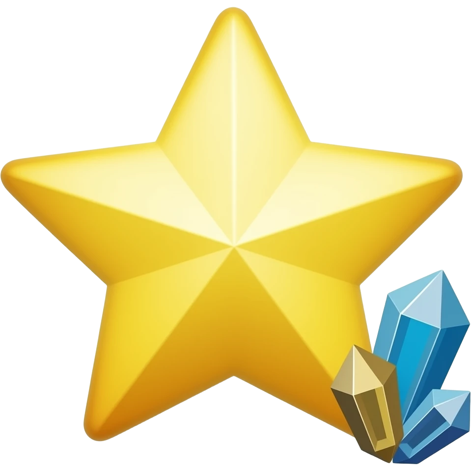 yellow star on the side (next to the star), two shiny crystals (colors: medium, slate blue, velvet indigo), minimalism emoji