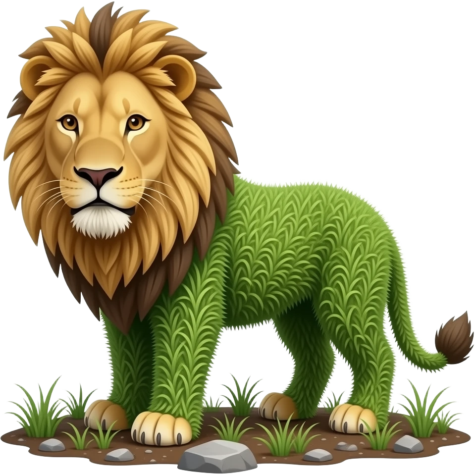 Lion made out of grass, dirt and rock emoji