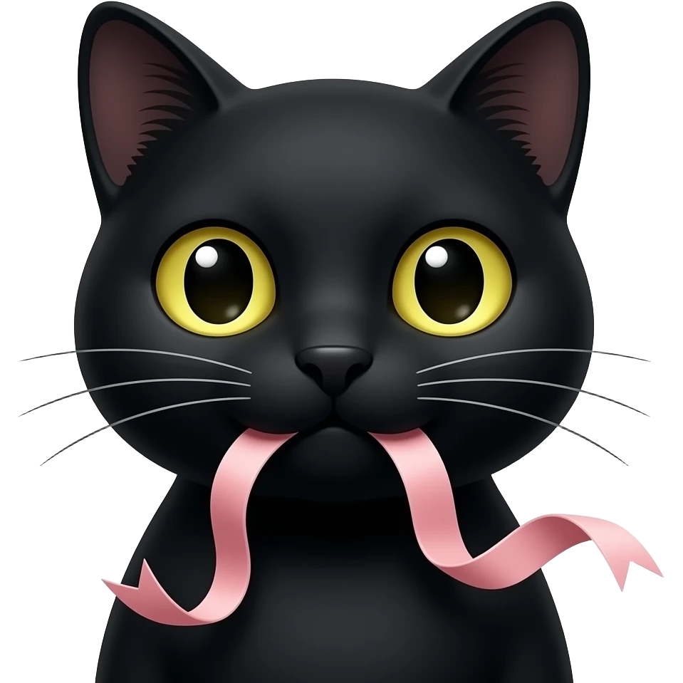 리본을 입에 물고있는 검은 고양이인데 얼굴만 보이게 emoji