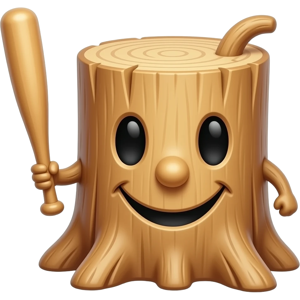 make a wood log with a face and holding a bat emoji