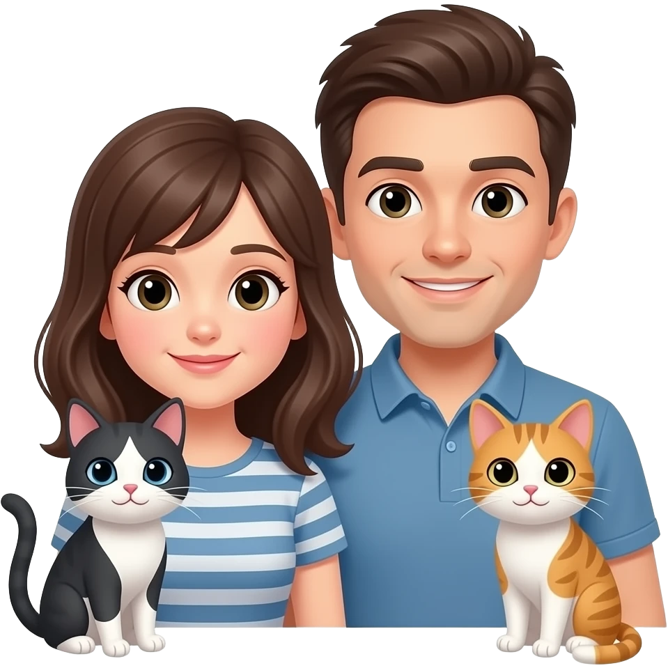 en jente med kjærsten og to søte pusekatter emoji