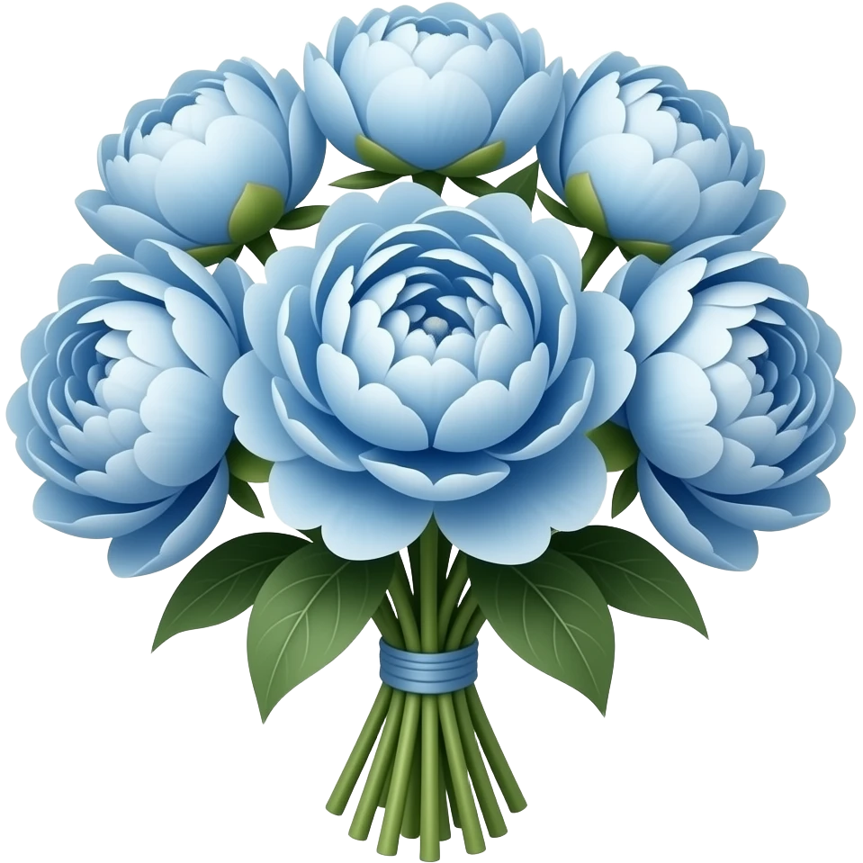 A hyper-realistic bouquet of light blue peonies, freshly bloomed emoji
